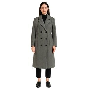 NOBLE FASHIONS 80s Wool Double Breasted Gray‎ Herringbone Coat Dark Academia